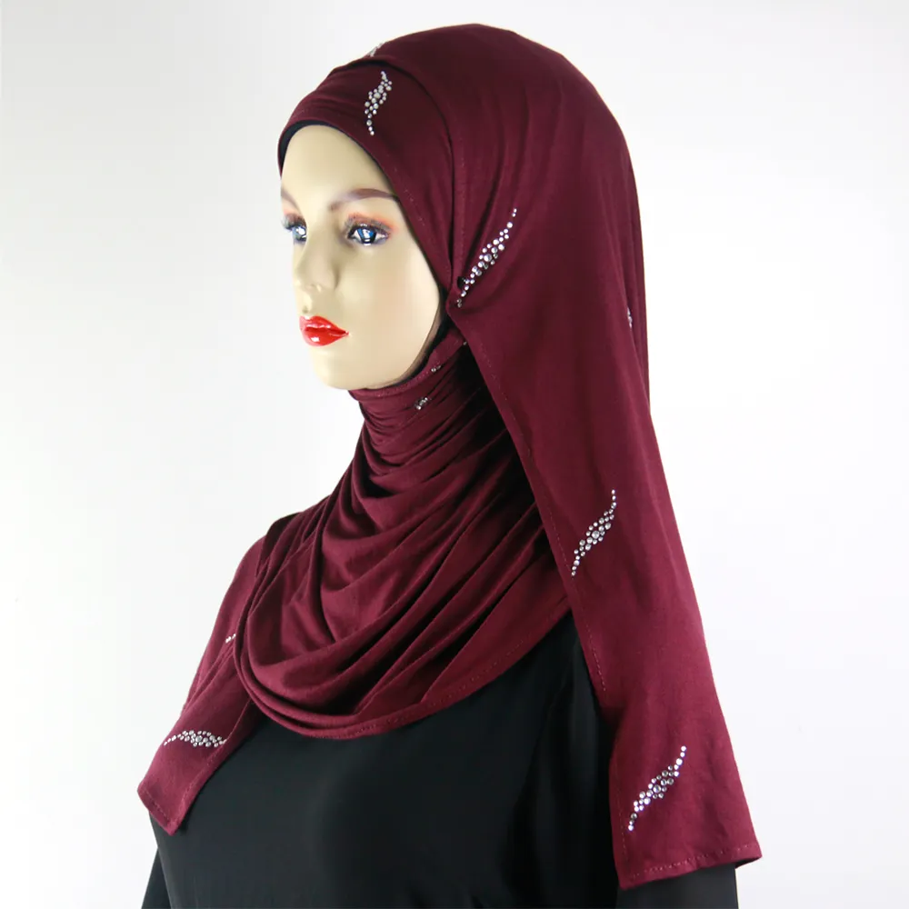 Jersey Khăn Trùm Đầu Hồi Giáo Hijab Ả Rập Phong Cách Bán Buôn Rhinestone Mutil Màu Sắc Cho Thời Trang Khăn Choàng Cô Gái Mùa Xuân