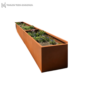 Bac à plantes surélevé étroit en acier Corten 2000x300mm, effet patiné, pour clôture de jardin, OEM - Product Image 1