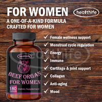 Complément Alimentaire pour Femmes à Base d'Organes de Bœuf : Foie, Moelle Osseuse, Ovaires, Utérus, Trompes de Fallope - 180 Capsules