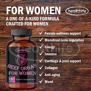 Complément alimentaire pour femmes à base de foie de bœuf, moelle osseuse, ovaires, utérus, trompes de Fallope, capsules de mélange d'organes de bœuf, 180 capsules - Product Image 5