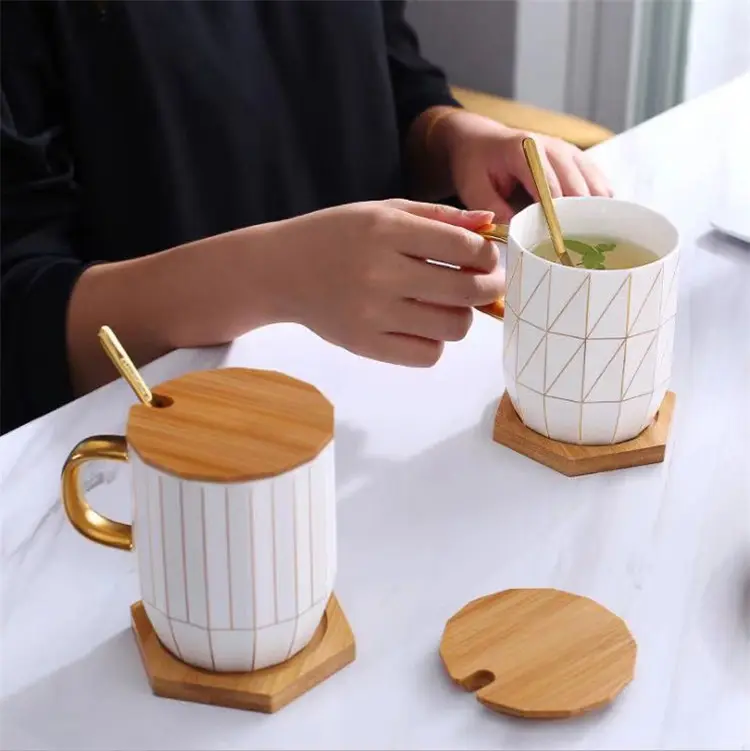 Service à thé et café en porcelaine expresso, ensemble créatif, en céramique turque, avec soucoupe en bois, de 400ml