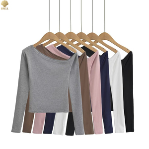 CNSHELL Casual Basic Slim Fit Pullover One Shoulder <strong>Thumb</strong> <strong>Hole</strong> Cropped Long Sleeve <strong>Top</strong> for Women - Product Image 1