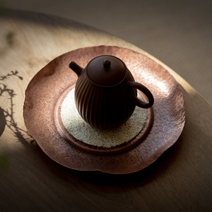 Handmade Hammered Copper <b>Tea</b> Tray Round Pot Stand For Teapot Dry Brewing <b>Tea</b> <b>Set</b> Accessories Dehua Origin First Class Quality - Product Image 2
