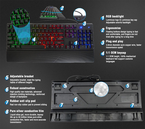 Oem kích thước đầy đủ Key Plug and Play Bàn phím chơi game, RGB Backlit 19 chống va chạm vật lý Hover key cap thiết kế có dây - Product Image 2