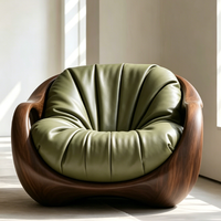 Canapé monoplace en cuir véritable de style vintage, canapé de loisirs en bois massif pour salons, balcons et clubs haut de gamme