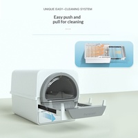 Litière pour chat semi-automatique entièrement fermée Petjoy Smart 64x46x46cm en acier inoxydable, accessoires de toilette faciles à nettoyer