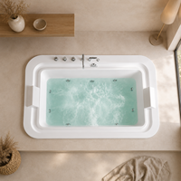 Baignoire de luxe surdimensionnée en acrylique avec hydromassage et jets d'air pour deux personnes, avec robinet, appuie-tête d'angle et jets hydro.
