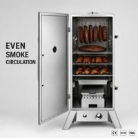 Fumoir à gaz en acier inoxydable avec 4 niveaux, allumage électronique, pour barbecue extérieur, avec crochets