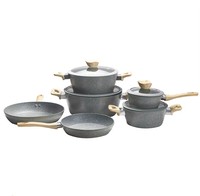 Ensemble de casseroles et poêles antiadhésives 4 pièces en granit avec couvercles en verre borosilicate pour cuisinières à induction et à gaz, idéal pour la cuisine quotidienne à la maison