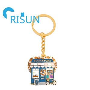 Porte-clés en métal personnalisé, émail rigide ou souple, motifs mignons de dessins animés, thé, livres, pâtisserie, sérigraphie, pour librairie, vente en gros - Product Image 3