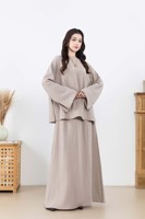 Ensemble coordonné en lin pour femmes musulmanes, mode modeste, avec logo personnalisé OEM, coupe ample, haut à manches évasées et jupe longue