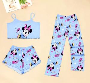 <span class=keywords><strong>Pigiama</strong></span> da Donna a Tre Pezzi a Prezzo di Fabbrica, Set con Canottiere, Pantaloncini e Pantaloni Lunghi, Abbigliamento da Notte <span class=keywords><strong>Sexy</strong></span> Estivo con Stampe Cartoon - Product Image 3