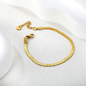 Joyería de Acero Inoxidable, Pulsera de Cadena Chapada en Oro de 18K, Patrón de Tejido Plano, Eslabones Brillantes Tipo Serpiente, Pulseras Minimalistas para Mujer - Product Image 2