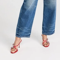 Sandales d'été pour femmes à talon, bout pointu, couleur unie, à enfiler avec boucle, rehaussantes, tendance mode