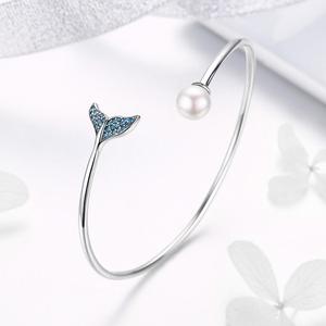 925 Sterling Silver Jewelry Girls Elegant <strong>Pearl</strong> Blue Mermaid Tail Necklace Ring <strong>Bracelet</strong>