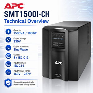 Schneider <span class=keywords><strong>APC</strong></span> SMT1500I-CH, onduleur intelligent de type tour, interactif en ligne, <span class=keywords><strong>1000W</strong></span>, 1500VA, série SMT - Product Image 6