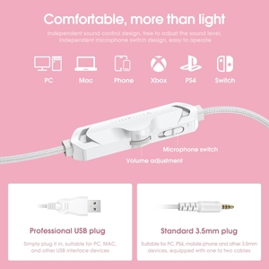<span class=keywords><strong>Onikuma</strong></span> หูฟังสำหรับเล่นเกมแบบมีสาย LED แมวสีชมพู <span class=keywords><strong>X10</strong></span>พร้อมไมค์และอะแดปเตอร์รถยนต์แบบถอดออกได้สำหรับเล่นเกมและเล่นเกม - Product Image 4