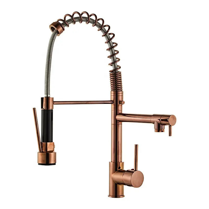 Hot And Cold 360 Degree Rotating Dual Handle Water Mixer Tap Brass Kitchen Faucets Pull Out With 2 Head Spray