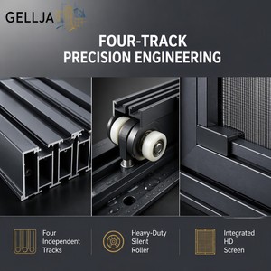 <span class=keywords><strong>Porta</strong></span> scorrevole in vetro con telaio in alluminio nero moderno a <span class=keywords><strong>4</strong></span> pannelli, completata per il design d'interni di villa domesti - Product Image 6