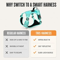 Harnais pour chien léger et rembourré multifonction, réfléchissant à 360 degrés, en tissu Oxford imperméable, anti-perte, avec localisateur AirTag intégré