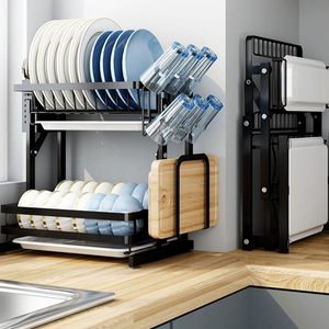 Escurridor de Platos Ecológico de Acero Inoxidable Resistente a la Oxidación con <span class=keywords><strong>Bandeja</strong></span> Extraíble, Escurridor Plegable <span class=keywords><strong>para</strong></span> Cocina, Baño y Sala de Estar - Product Image 1