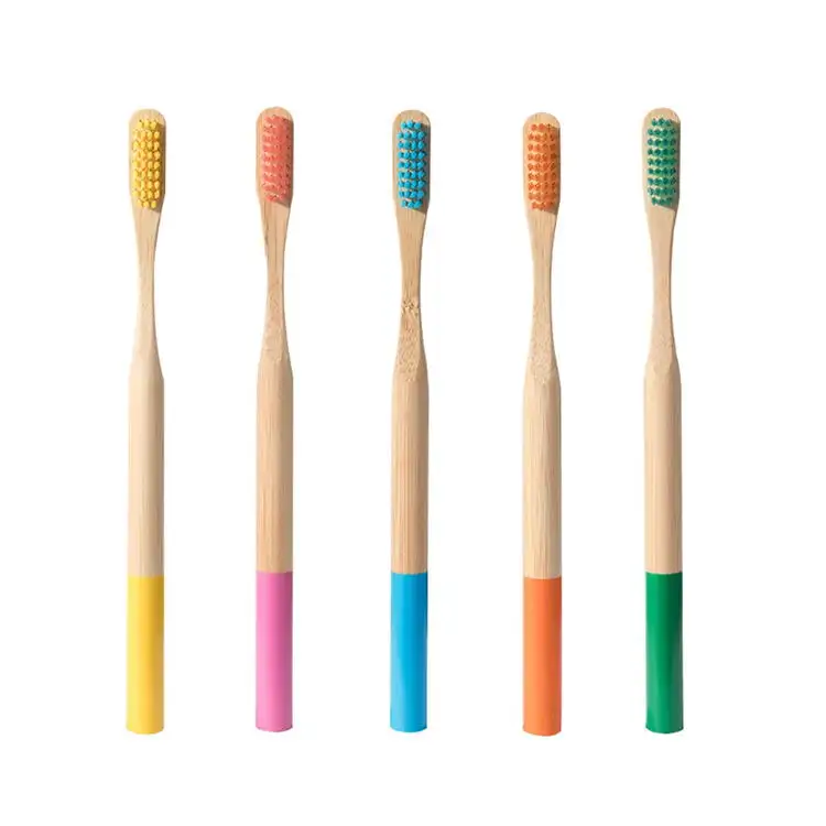 Escova de dente de bambu biodegradável, cerdas de carvão, com embalagem e logotipo personalizado
