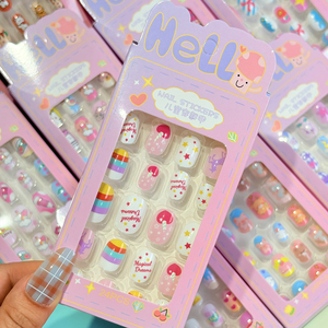 24 <span class=keywords><strong>faux</strong></span> ongles pour enfants, motifs de dessins animés, adorables, pour filles, patchs d'ongles artificiels en acrylique, à presser, style <span class=keywords><strong>Kawaii</strong></span> - Product Image 3