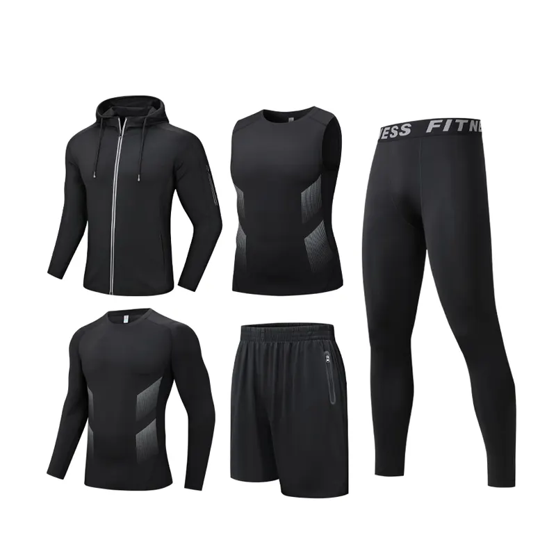 High Quality Custom Logo Dry-fit Gym Sport 5 Pieces Tracksuit Sets for Men Wearing