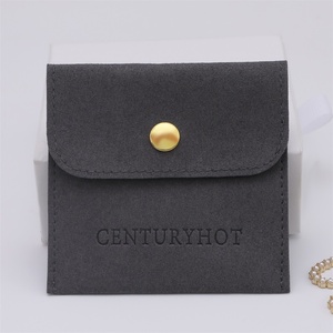 PUPPYSEW Dark Grey Microfiber Jewelry Pouch Bag Jewelry Snap Button Bags With Necklace Bracelet Pouch Bag With Logo Custom - Product Image 4