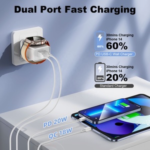 Pd 20W cổng kép USB Loại C 3 trong 1 gan tường sạc chúng tôi/UK/EU cắm không dây sạc nhanh cho <span class=keywords><strong>Apple</strong></span> Watch sạc <span class=keywords><strong>iPhone</strong></span> sạc - Product Image 2