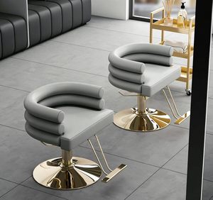 Muebles Modernos para Salón de Belleza, Silla de Estilismo Pequeña con Base Dorada y Tapicería de Cuero PU Marrón, Silla de Barbería Giratoria de Lujo para Mujeres, para Sala de Estar - Product Image 6
