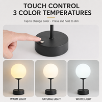 Lampe de table globe moderne sans fil rechargeable LED à intensité variable double température pour chambre à coucher, bureau, décoration Art Déco, chevet, en métal