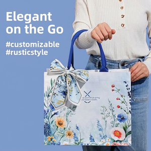 Sac fourre-tout en toile élégant à double poignée, motif floral, grande capacité, fermeture ouverte, avec foulard en soie – Cadeau de lancement - Product Image 2