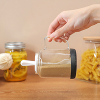 Pot en verre borosilicate écologique de 350 ml avec poignée et base en silicone pour sel, sucre, poivre, usage en cuisine