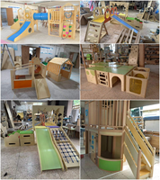 Structure de jeu intérieure en bois pour usage commercial, en contreplaqué de bouleau, avec doubles toboggans rembourrés, maisonnette pour enfants pour grande maternelle