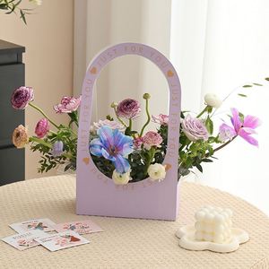 Valentine's Day Floral Art <b>Bouquet</b> Packaging <b>Box</b> Hand-Held Fresh Flower Gift <b>Box</b> Simple English Ivory Board Flower Shop Supplies - Product Image 3