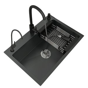 Matte Black Nano Kitchen Sink with Pull <b>Down</b> Sprayer and Glass Rinser 304 Stainless Steel Large Single Bowl - Product Image 1