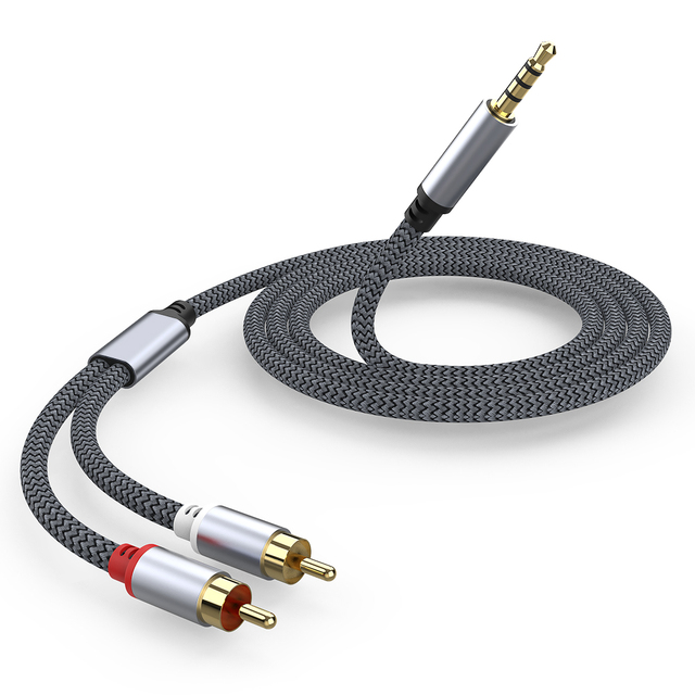 Factory 1m Nylon Braided Aux RCA Cable 3.5mm Jack Cord to 2RCA Adapter Cable Bidirectional Extension Cord for Headphone Speaker