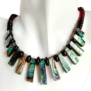 Multi-color Amber Roundle Beads with Natural abalone shell Handmade Necklace Charm Necklace