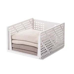 Wardrobe Clothes Drawer Space Saving Plastic Folding White Hollow Out Clothing Storage Basket Foldable Storage