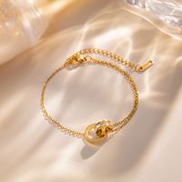 Juego de Joyería de Acero Inoxidable de Lujo con Números Romanos, Zirconia, Colgante de Doble Círculo, Aretes, Pulsera y Collar de Moda