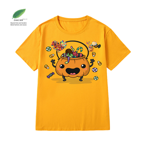 T-shirt da <span class=keywords><strong>uomo</strong></span> in cotone 100% all'ingrosso 250 grammi di zucca di Halloween stampata abbigliamento a maglia con Logo personalizzato a maniche corte - Product Image 5