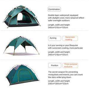 Tente de camping familiale imperméable à l'eau, portable, entièrement automatique, à installation instantanée, pour 3-4 personnes, pour l'extérieur - Product Image 2