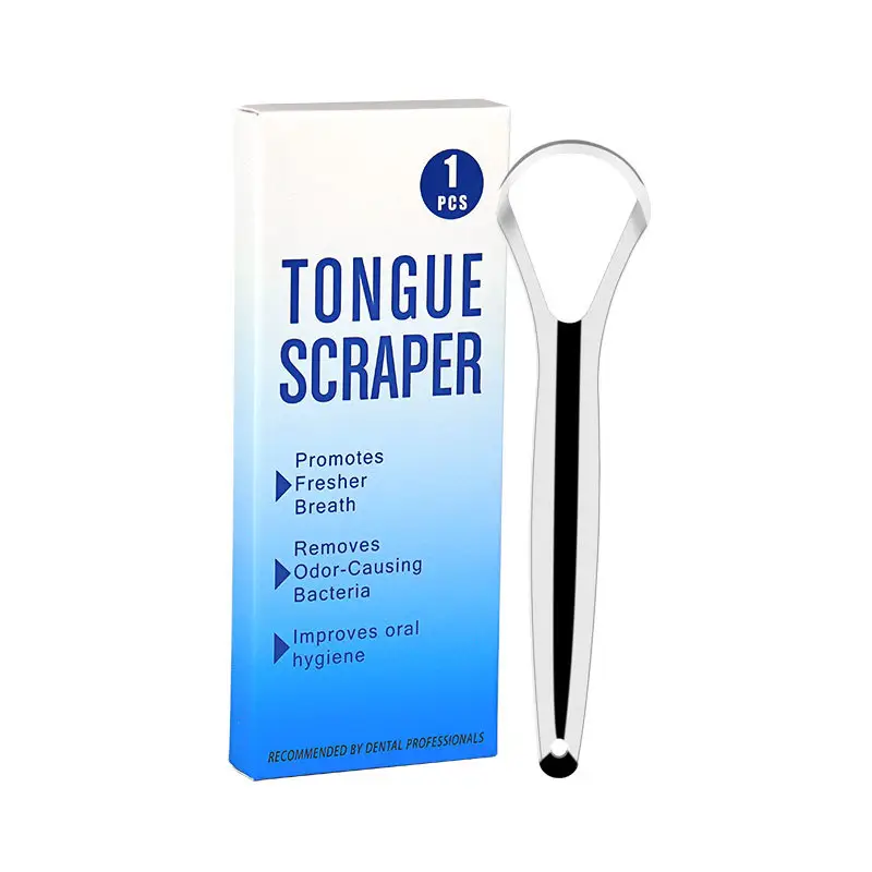 Custom Stainless Steel Tongue Scraper Set 2 Pack Reduce Bad Breath Oral Hygiene Teeth Care Tongue Cleaner for Adults