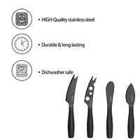 Ensemble de 4 couteaux à fromage modernes entièrement noirs, minimalistes, en acier inoxydable, durables, écologiques, portables et compatibles lave-vaisselle