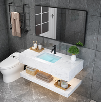 Meuble mural haut de gamme avec lavabo et poignée, meuble-lavabo de salle de bain moderne avec robinet et miroir