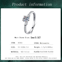 Certification GRA, argent plaqué, bague en argent fin 925, chef-d'œuvre, 0,5 ct D VVS Moissanite, bague pour femme pour des moments inoubliables
