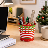 Pots en métal de Noël avec logo personnalisé, différents designs, impression de guirlandes de poinsettias, OEM, jardinière en étain galvanisé, utilisation domestique et de jardin, durable