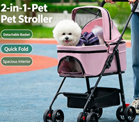 Poussette pliable en métal pour animaux de compagnie, pour chiens et chats, poussette pour chien et sac de transport pour chat