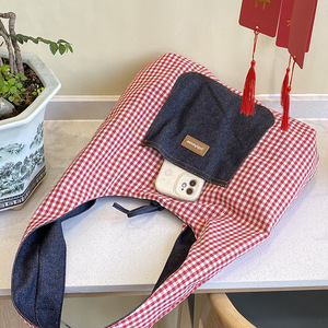 Bolso Tote Urbano Sherwin New Denim de Doble Bolsillo para Mujer, para Todas las Temporadas, Gran Capacidad, Color Sólido, Estilo Minimalista Inglés - Product Image 2